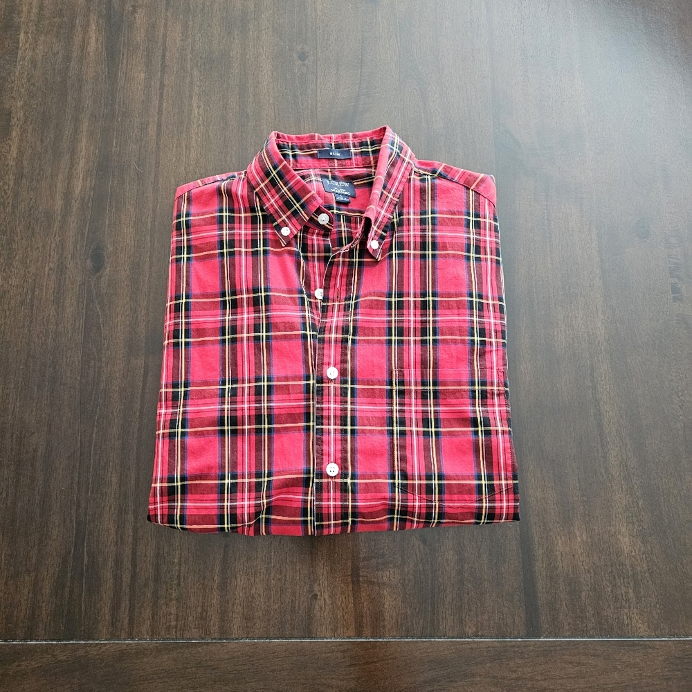 J. Crew Factory Large Slim Flex Washed Button Down Shirt In Tartan Plaid